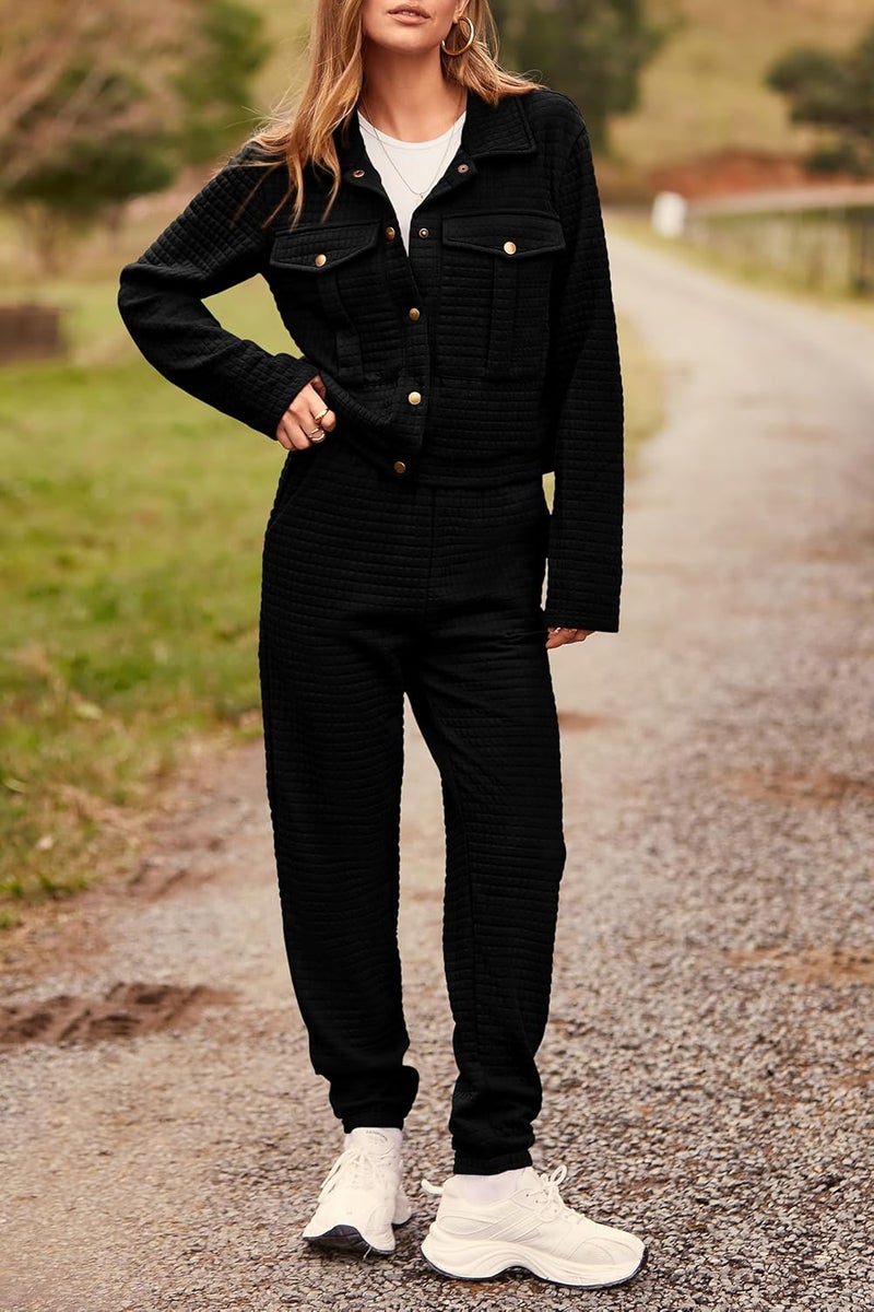 PRETTYGARDEN Store Womens Two Piece Sets Fall 2026 Long Sleeve Button Down Shacket Jacket Long Sweatpants Tracksuit Winter Clothes - Image 1